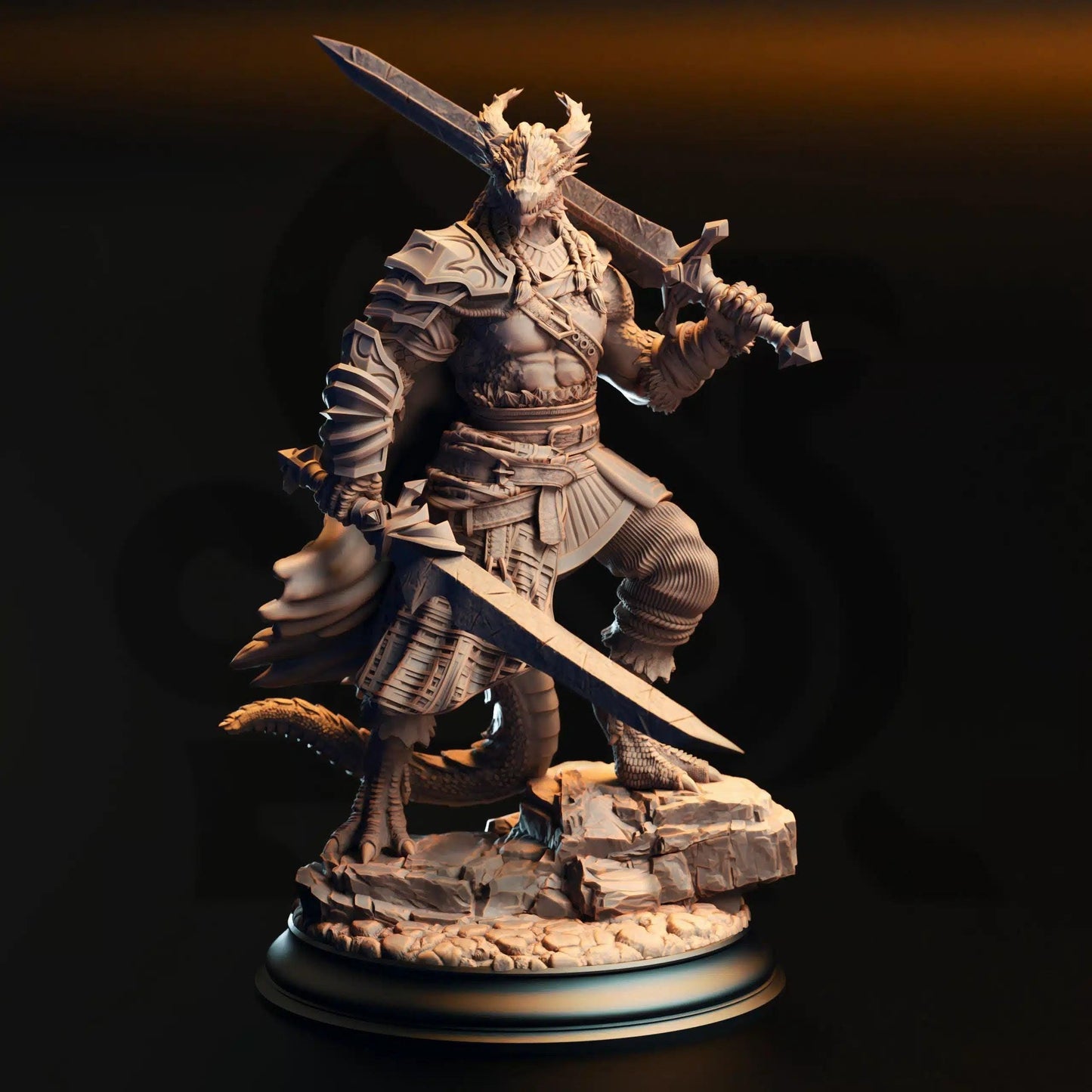 Skraa Dark-Eye Black Dragonkin Barbarian - 3D Printed Barbarian Character Miniature
