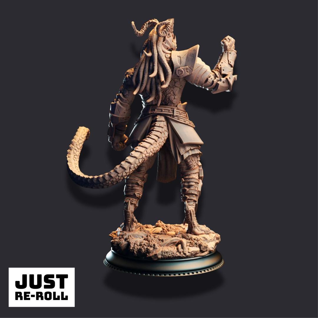 Vaakrin Steeljaw – Black Dragonkin Fighter - 3D Printed Barbarian Character Miniature