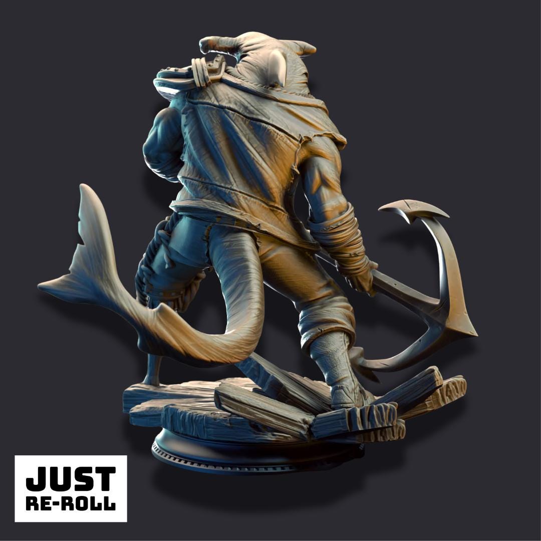 Baz “Smiley” Armstrong – Sharkman Enforcer - 3D Printed Barbarian Character Miniature