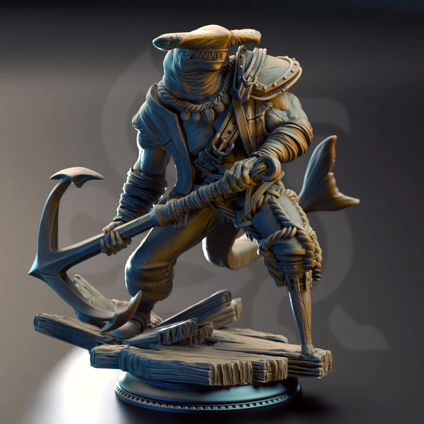Baz “Smiley” Armstrong – Sharkman Enforcer - 3D Printed Barbarian Character Miniature