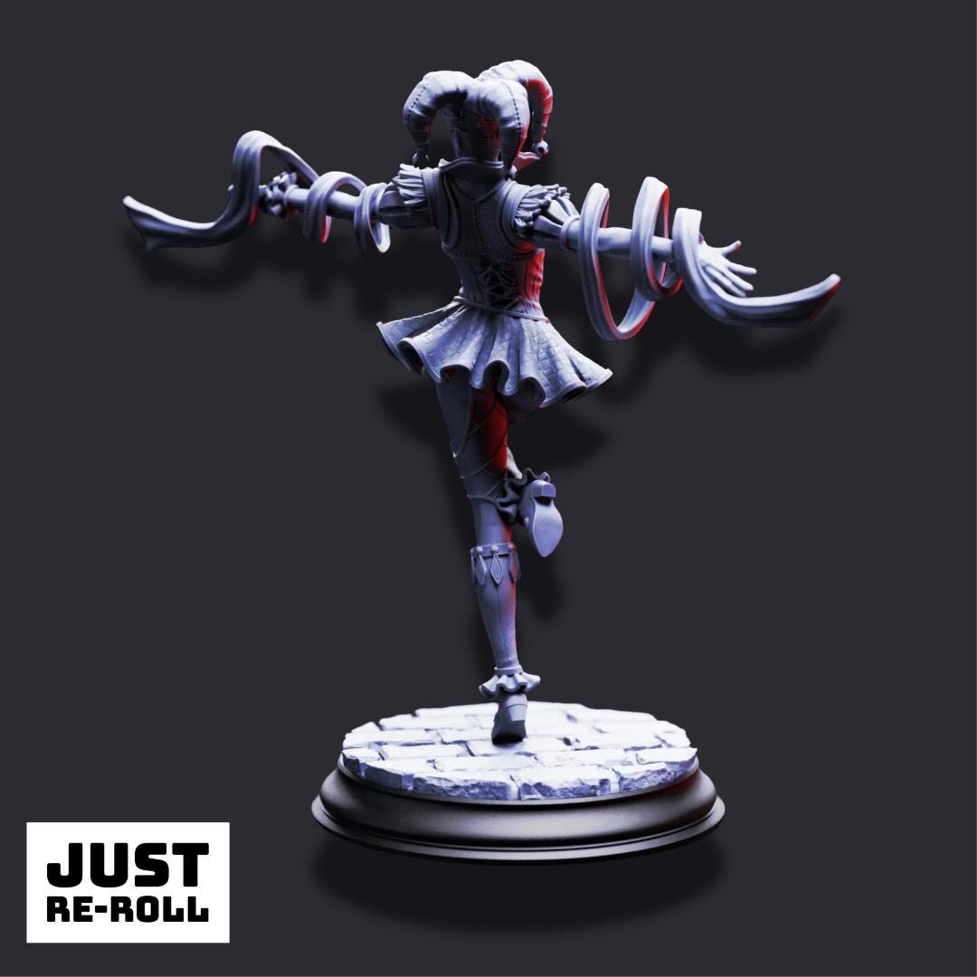 Sanguine – Gleeful Vampire Jester - 3D Printed Bard Character Miniature