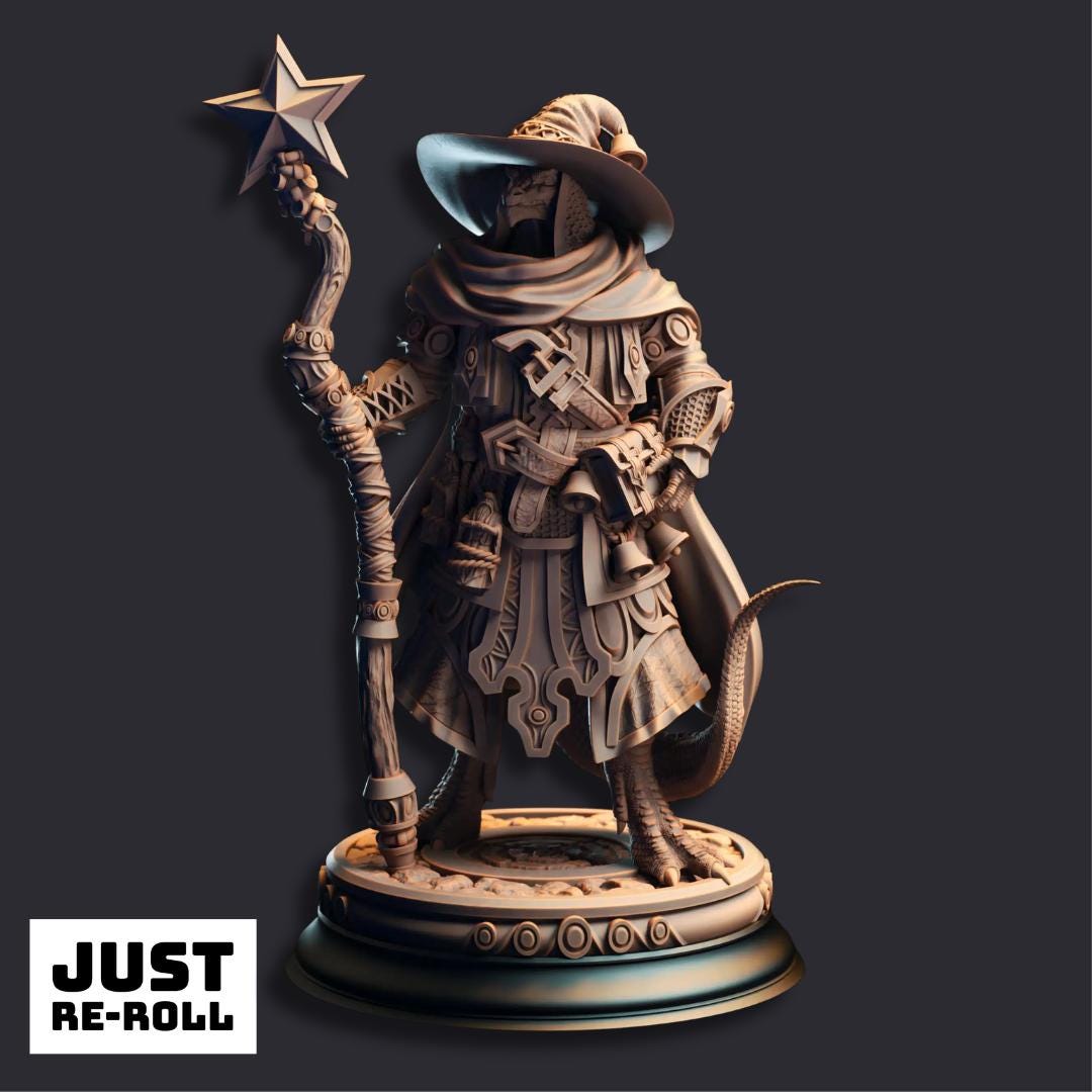 Ozmandi Starborn – Silver Dragonkin Sorcerer - 3D Printed Wizard Character Miniature