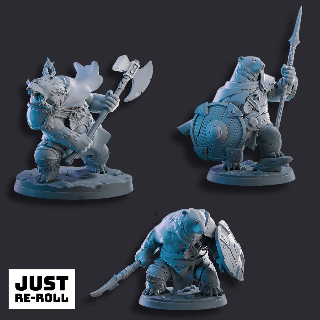 Polar Bear Warriors 3D Printed Miniatures – Fantasy Gaming Resin Figures