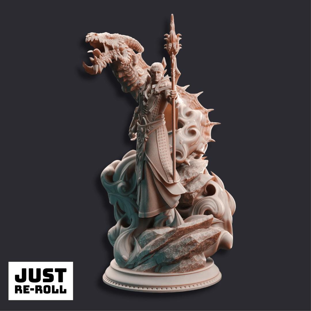 Karydian High Elf Chaos Sorcerer - 3D Printed Sorcerer Character Miniature