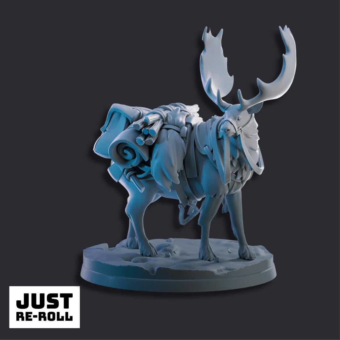 Ice Elk Pack Bearer Miniature – 3D Printed Fantasy RPG Creature (Resin)
