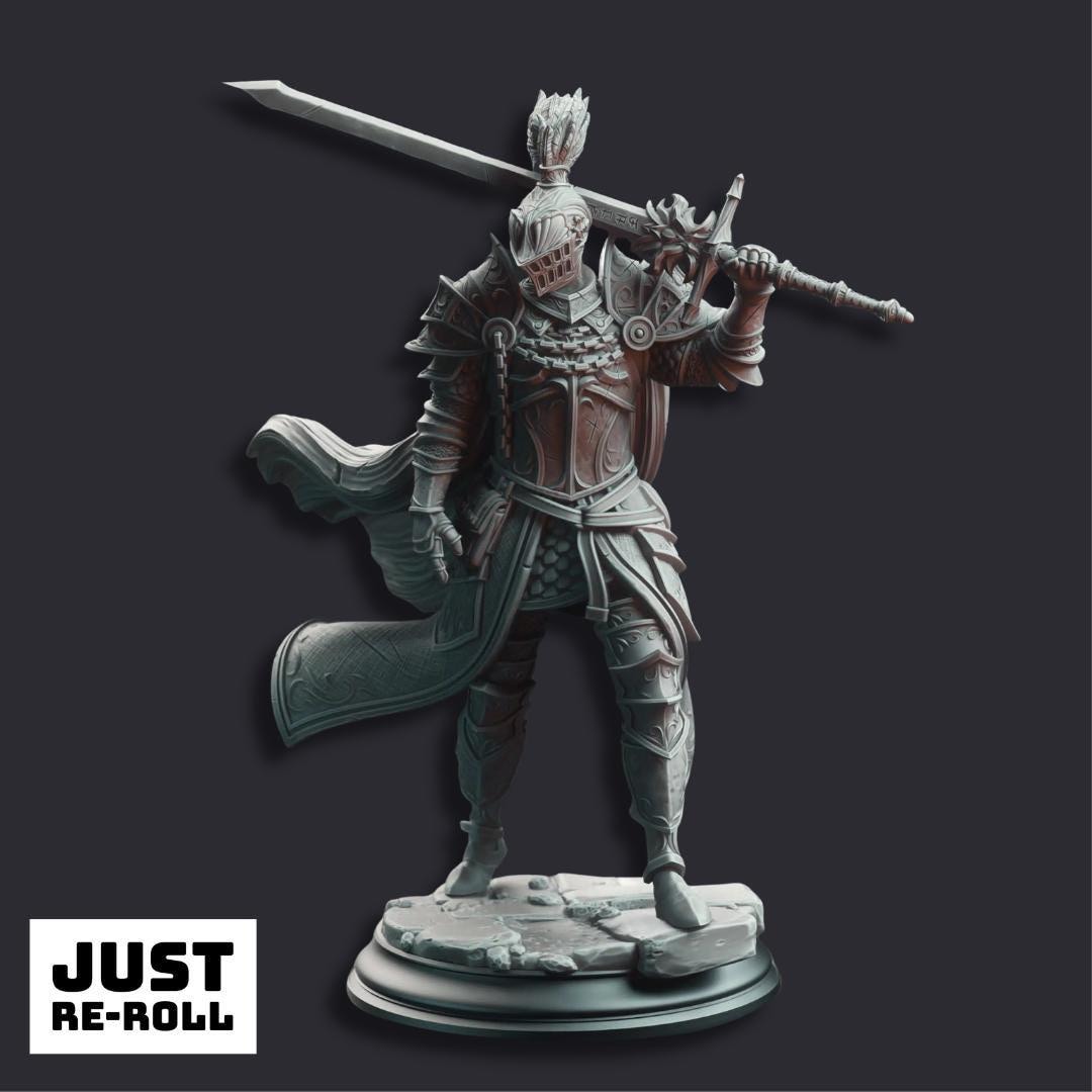 Lothar the Black - Knight of the Dusk - 3D Printed Paladin Character Miniature