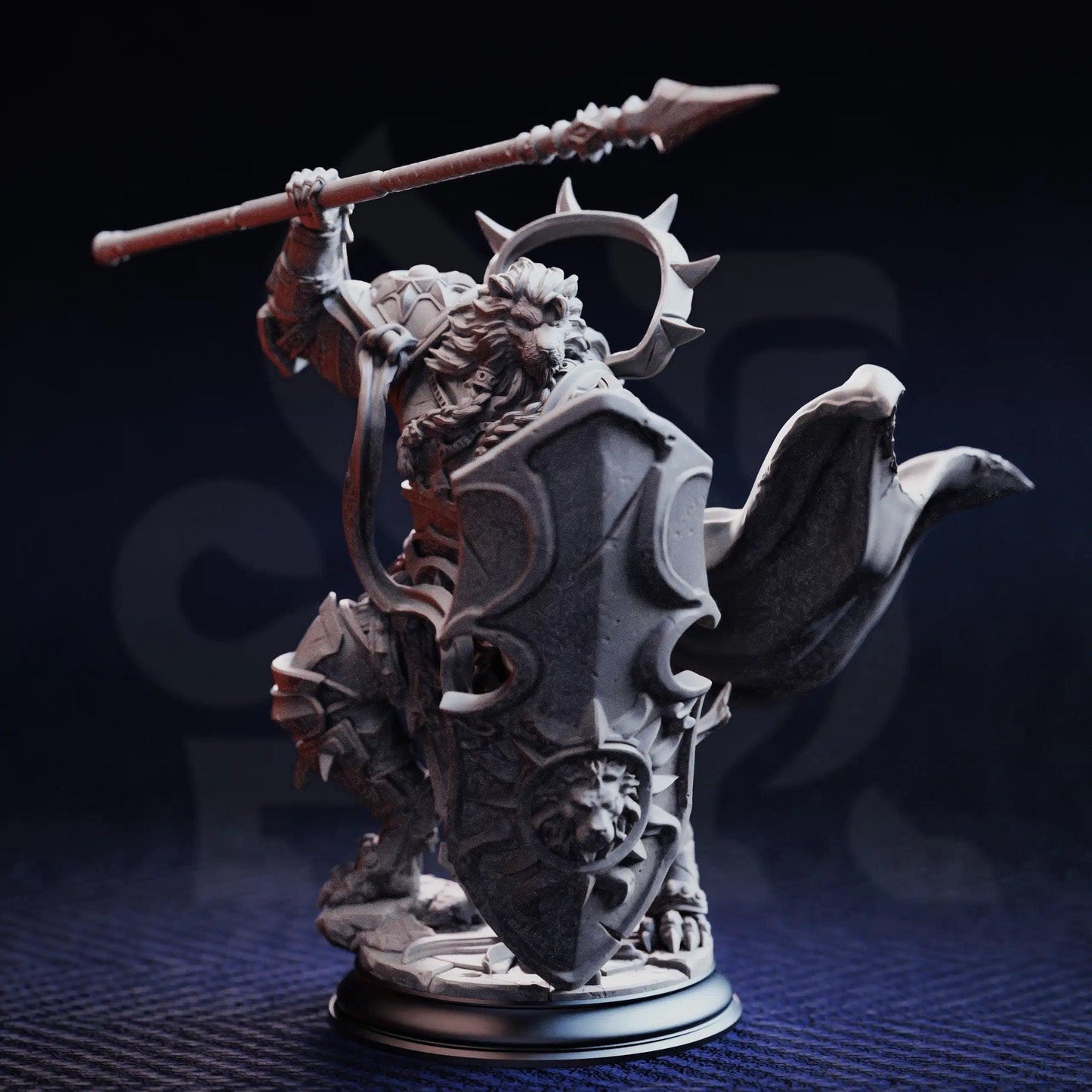 Kigari Solheart Paladin Miniature – Lionfolk Warrior, Tabletop Gaming Figure (Grey Resin)