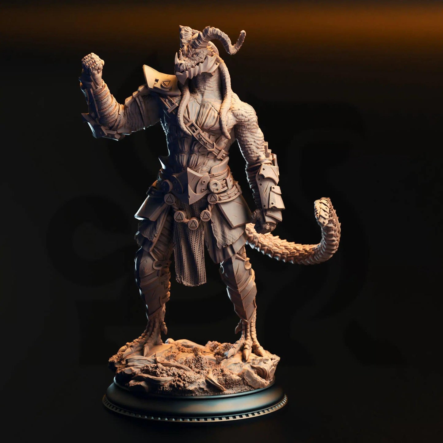 Vaakrin Steeljaw – Black Dragonkin Fighter - 3D Printed Barbarian Character Miniature
