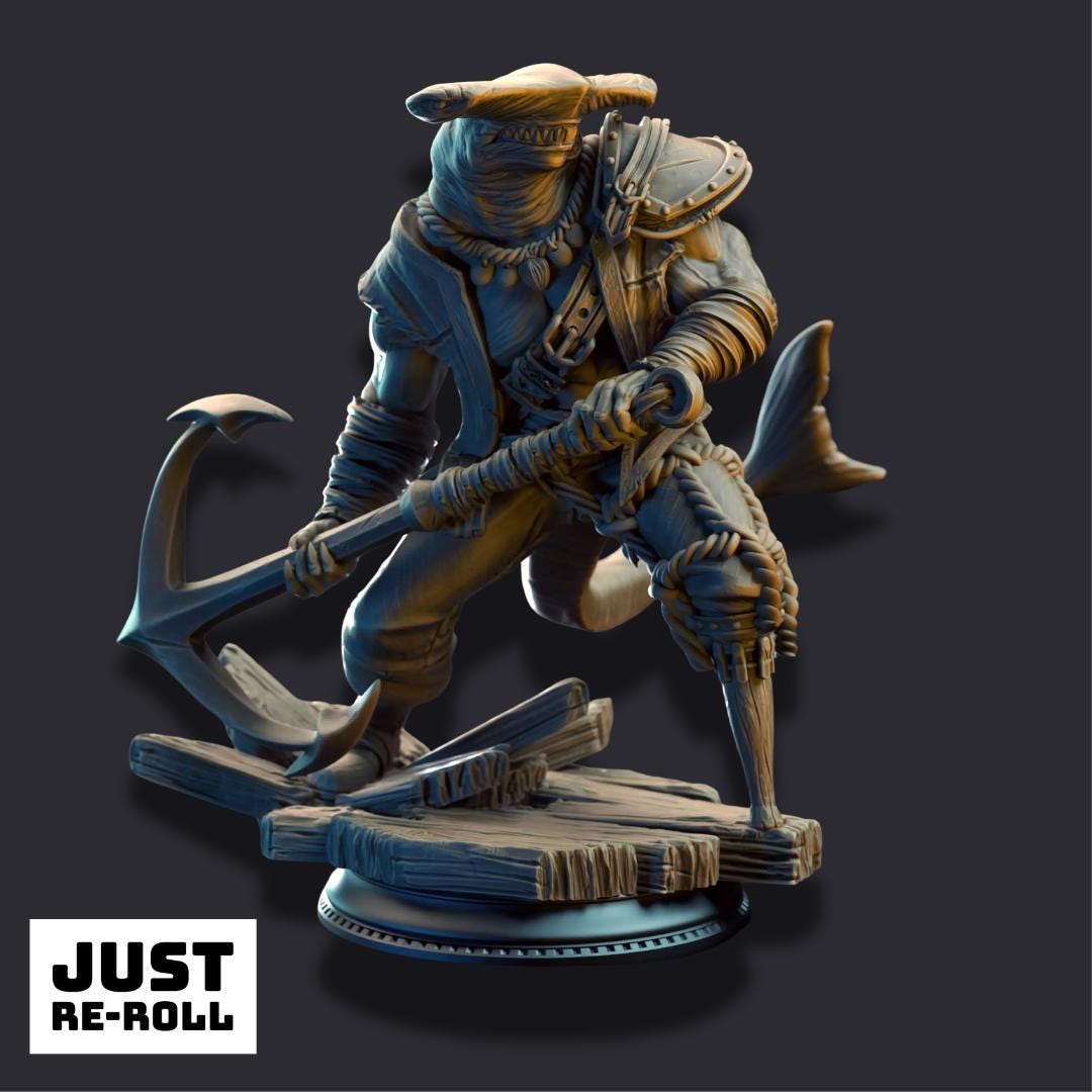 Baz “Smiley” Armstrong – Sharkman Enforcer - 3D Printed Barbarian Character Miniature