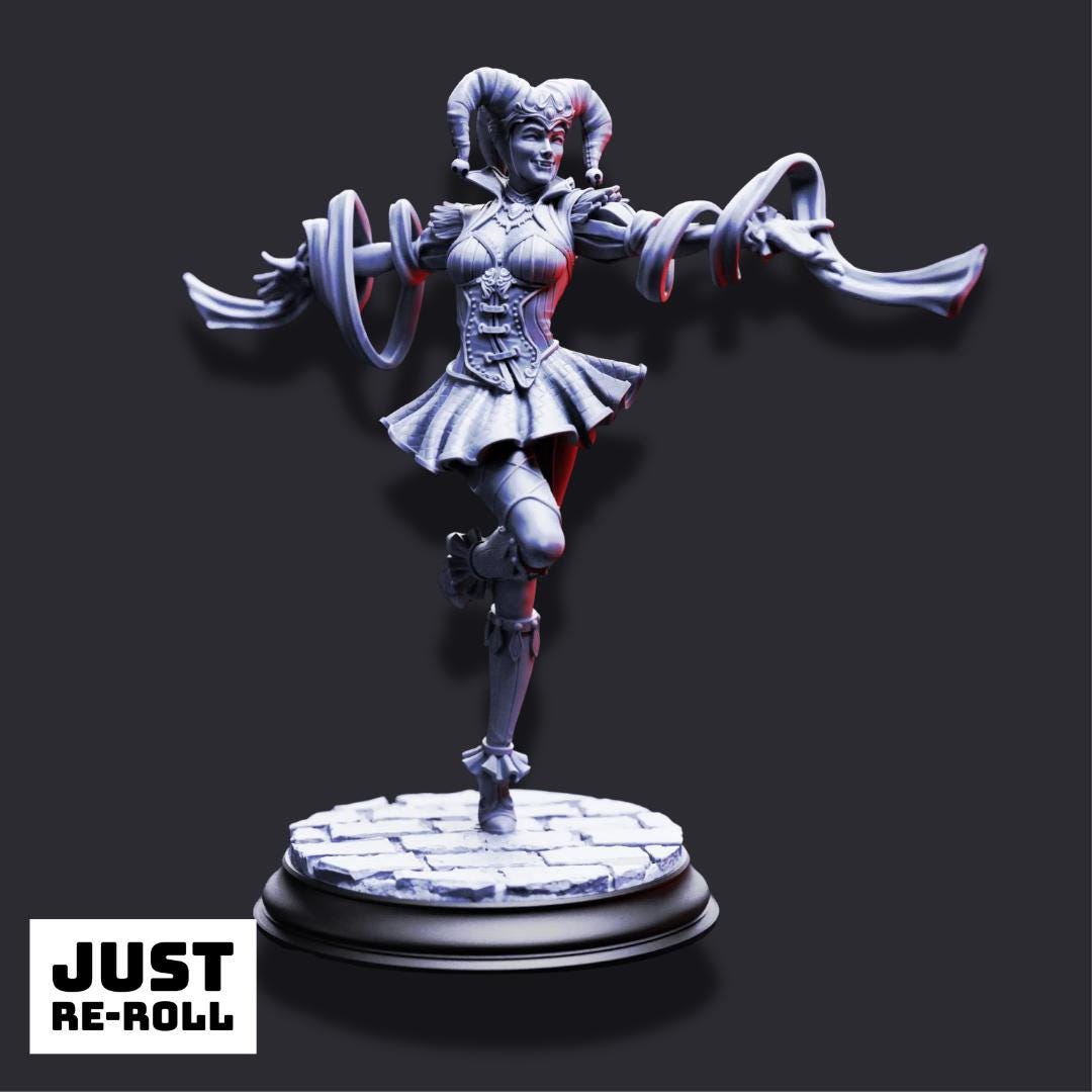 Sanguine – Gleeful Vampire Jester - 3D Printed Bard Character Miniature