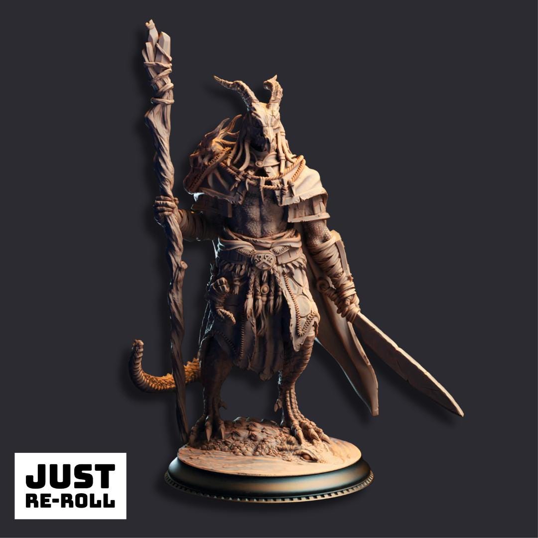Horzin Ashen-Palm – Black Dragonkin Druid - 3D Printed Druid Character Miniature