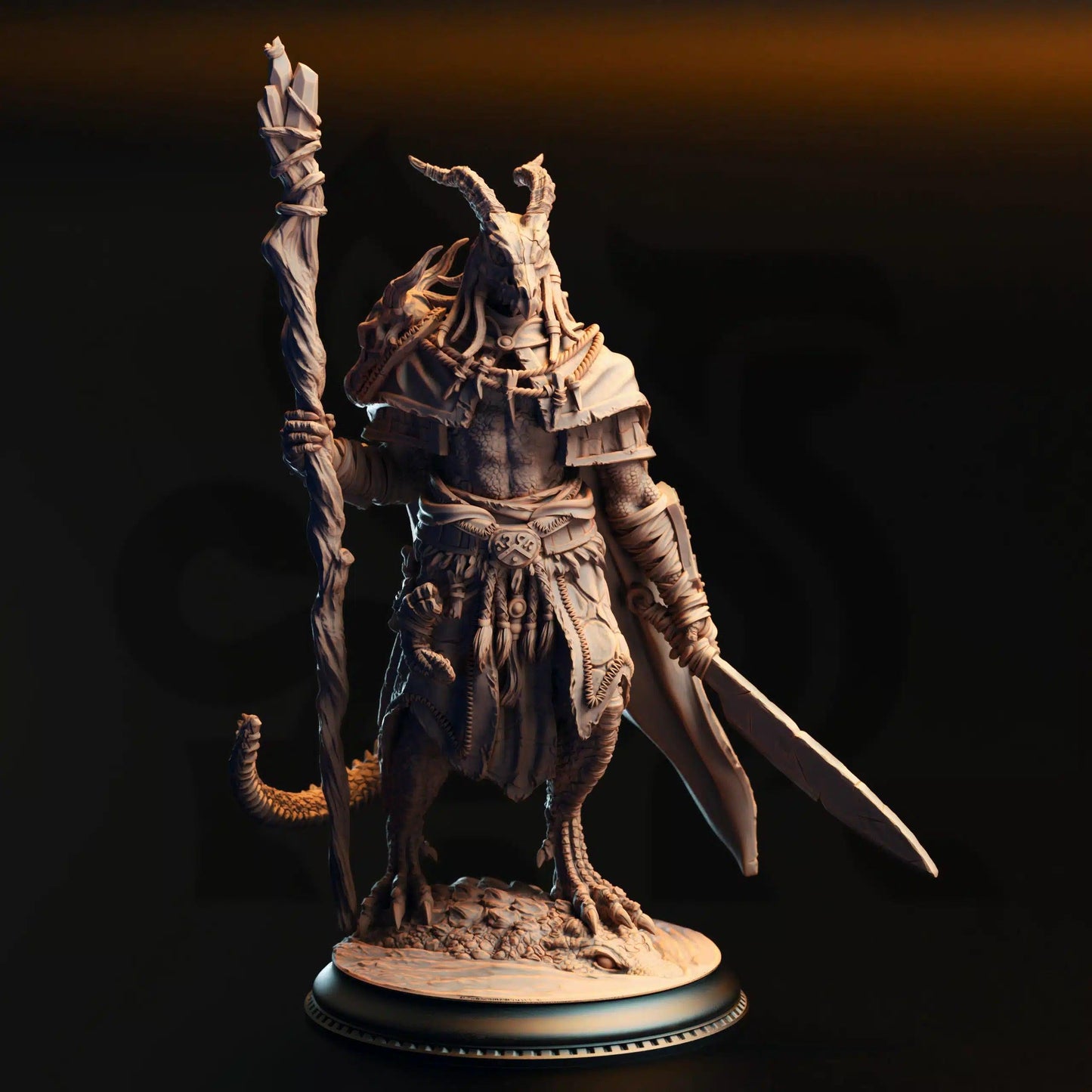 Horzin Ashen-Palm – Black Dragonkin Druid - 3D Printed Druid Character Miniature