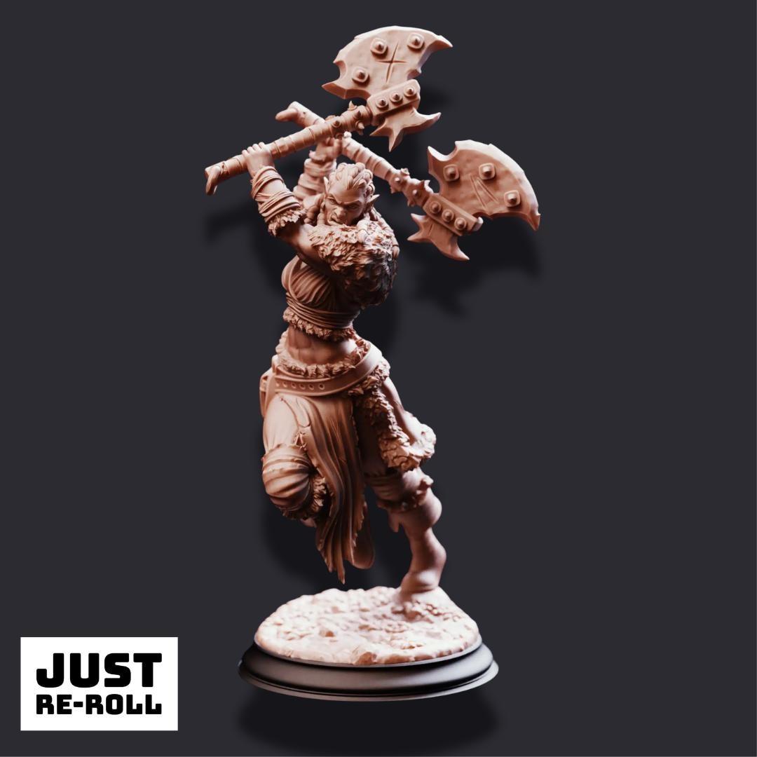 Tekrana of the Bloodfangs – Half-Orc Barbarian - 3D Printed Barbarian Character Miniature