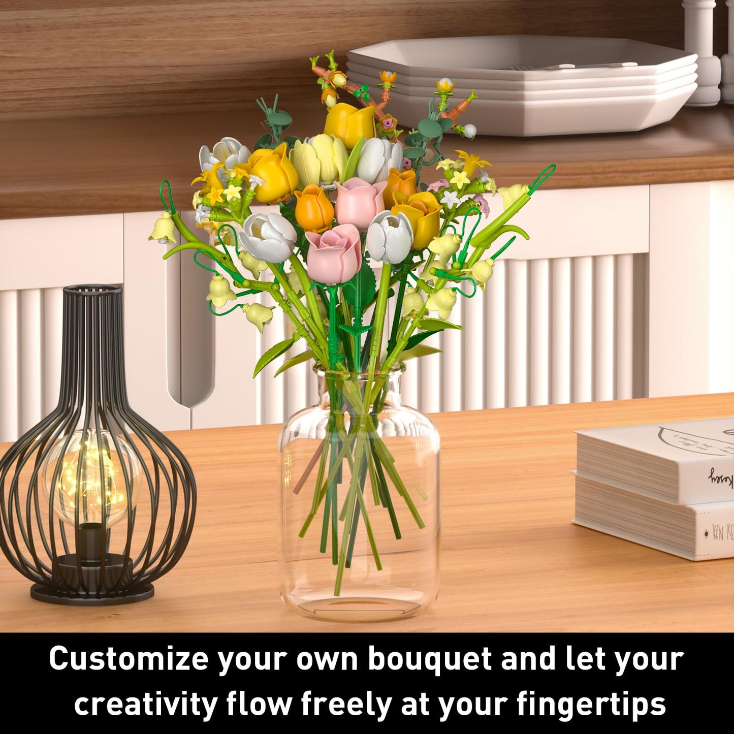 iLacven Tulip Rose Bouquet Building Set – Lego-Style Floral DIY for Gifts & Home Decor