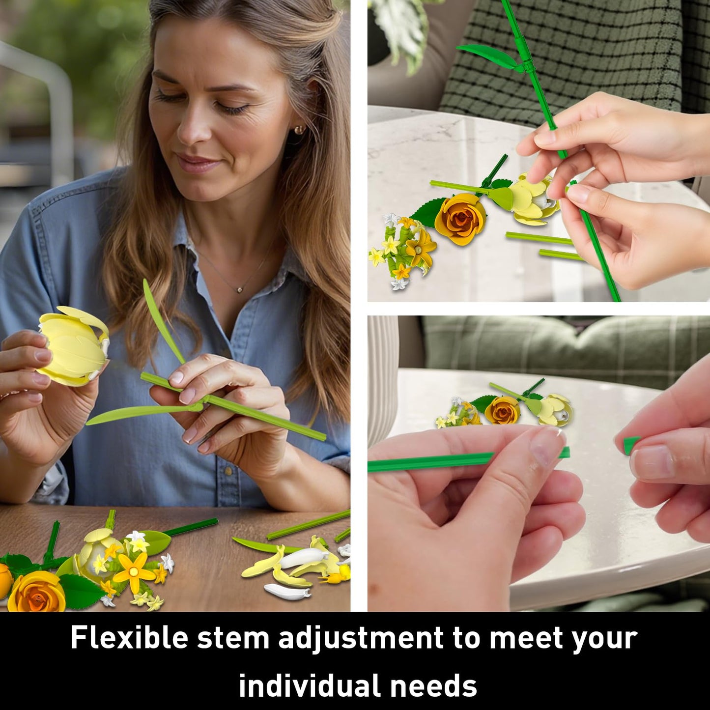 iLacven Tulip Rose Bouquet Building Set – Lego-Style Floral DIY for Gifts & Home Decor