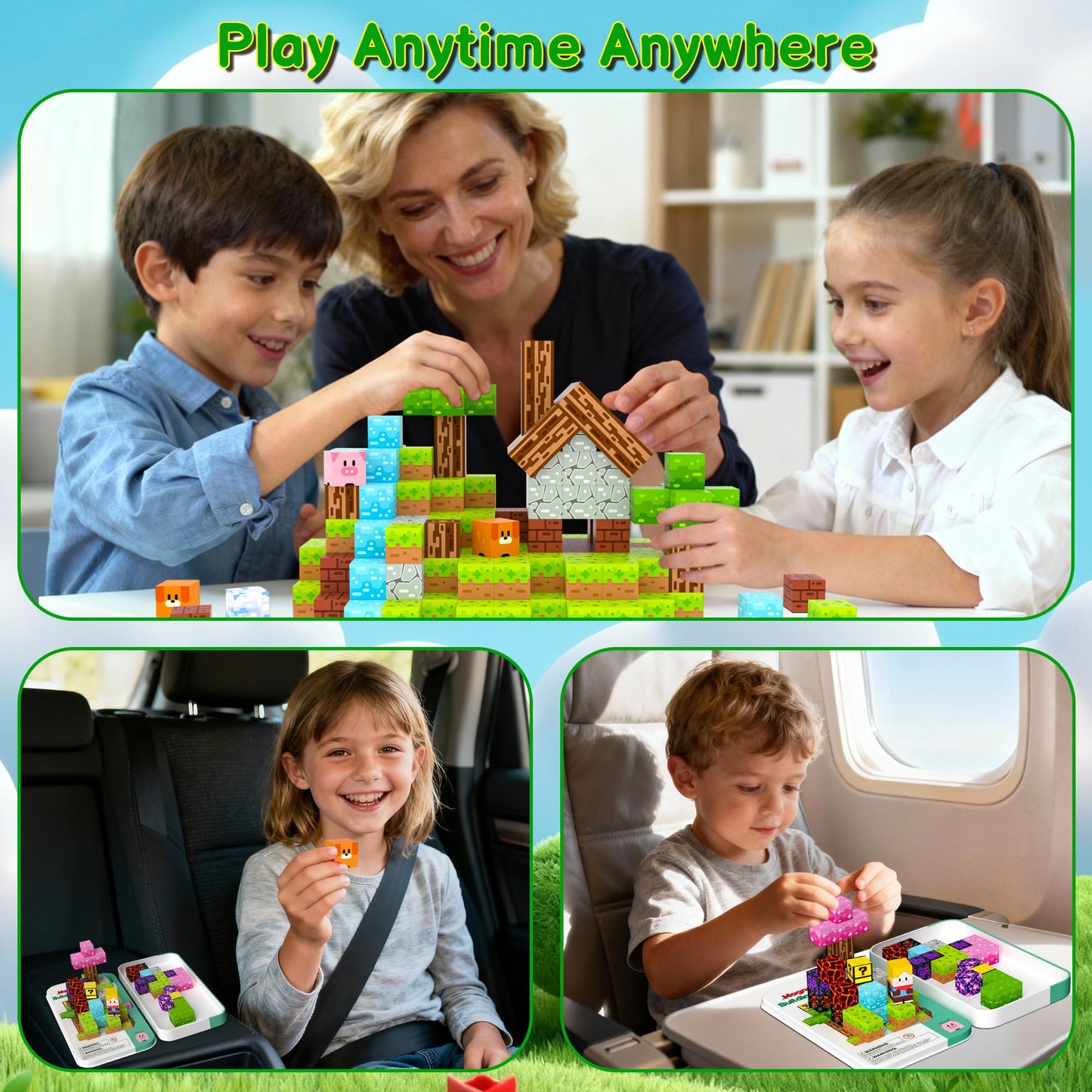 iLacven Magnetic Blocks Minecraft-Style – 60pcs Travel STEM Toy Set for Kids 3–12