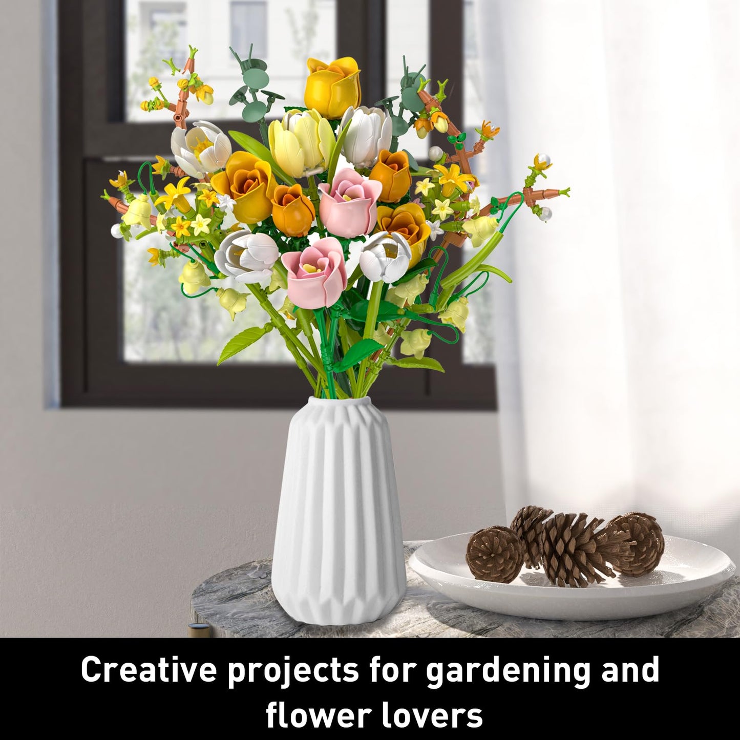 iLacven Tulip Rose Bouquet Building Set – Lego-Style Floral DIY for Gifts & Home Decor