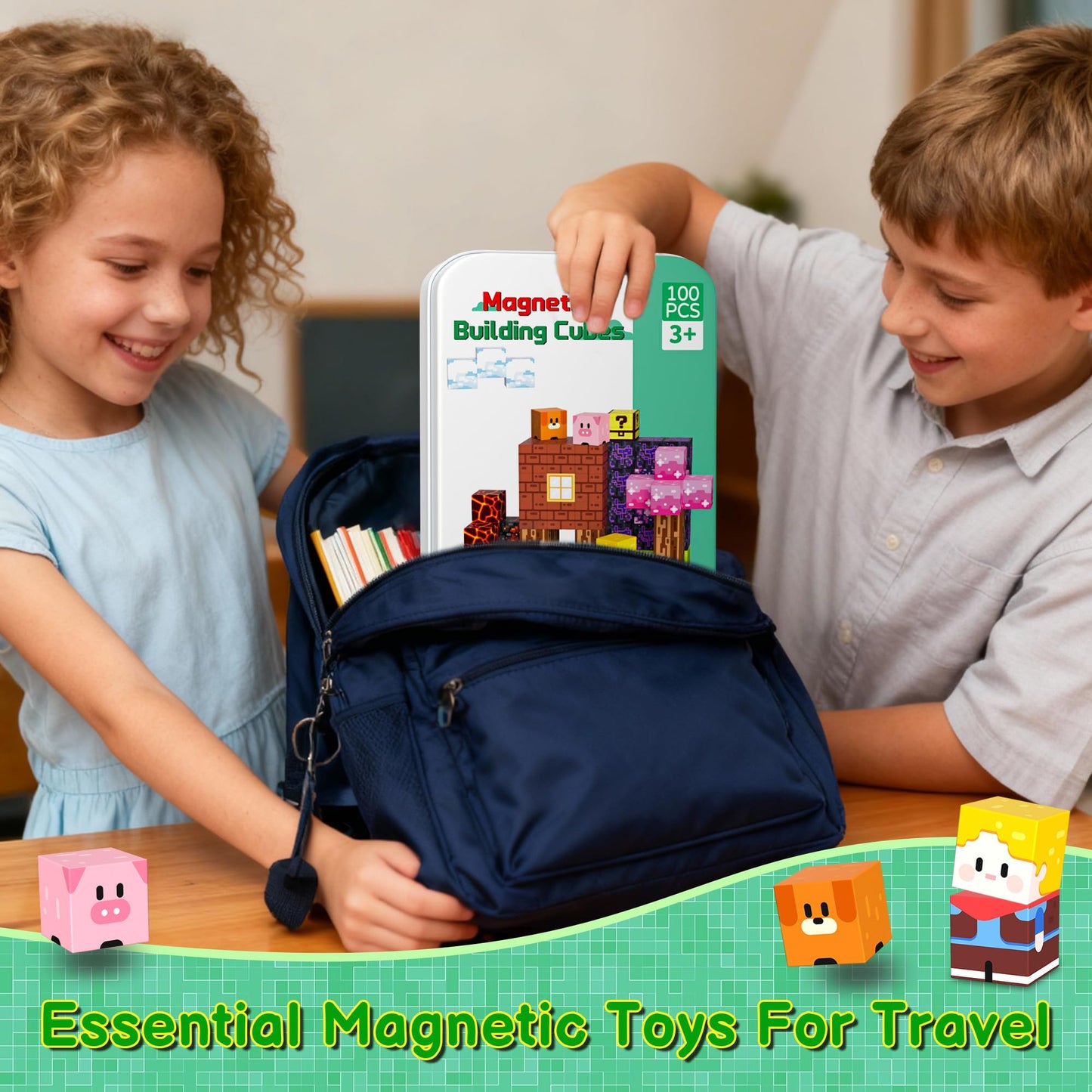 iLacven Magnetic Blocks Travel Set – 100 Pcs Tin Box STEM Building Toys for Kids 3-12