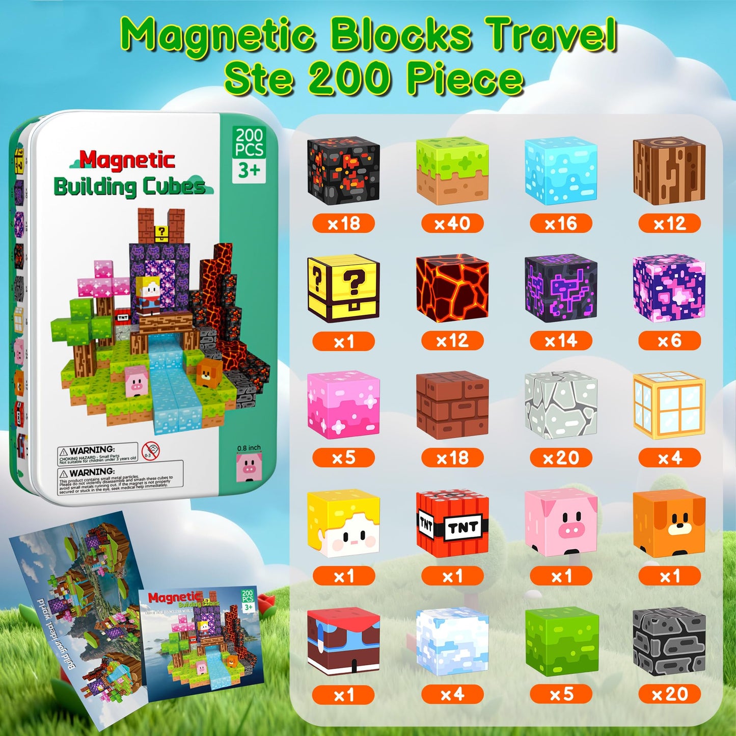 iLacven Magnetic Blocks Travel Set – 200 Pcs Tin Box STEM Building Toys for Kids (Ages 3-12)