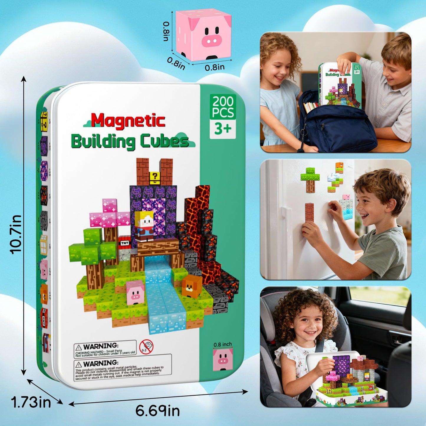 iLacven Magnetic Blocks Travel Set – 200 Pcs Tin Box STEM Building Toys for Kids (Ages 3-12)