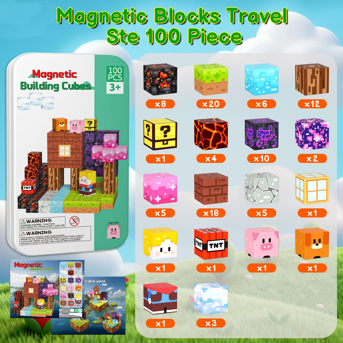 iLacven Magnetic Blocks Travel Set – 100 Pcs Tin Box STEM Building Toys for Kids 3-12