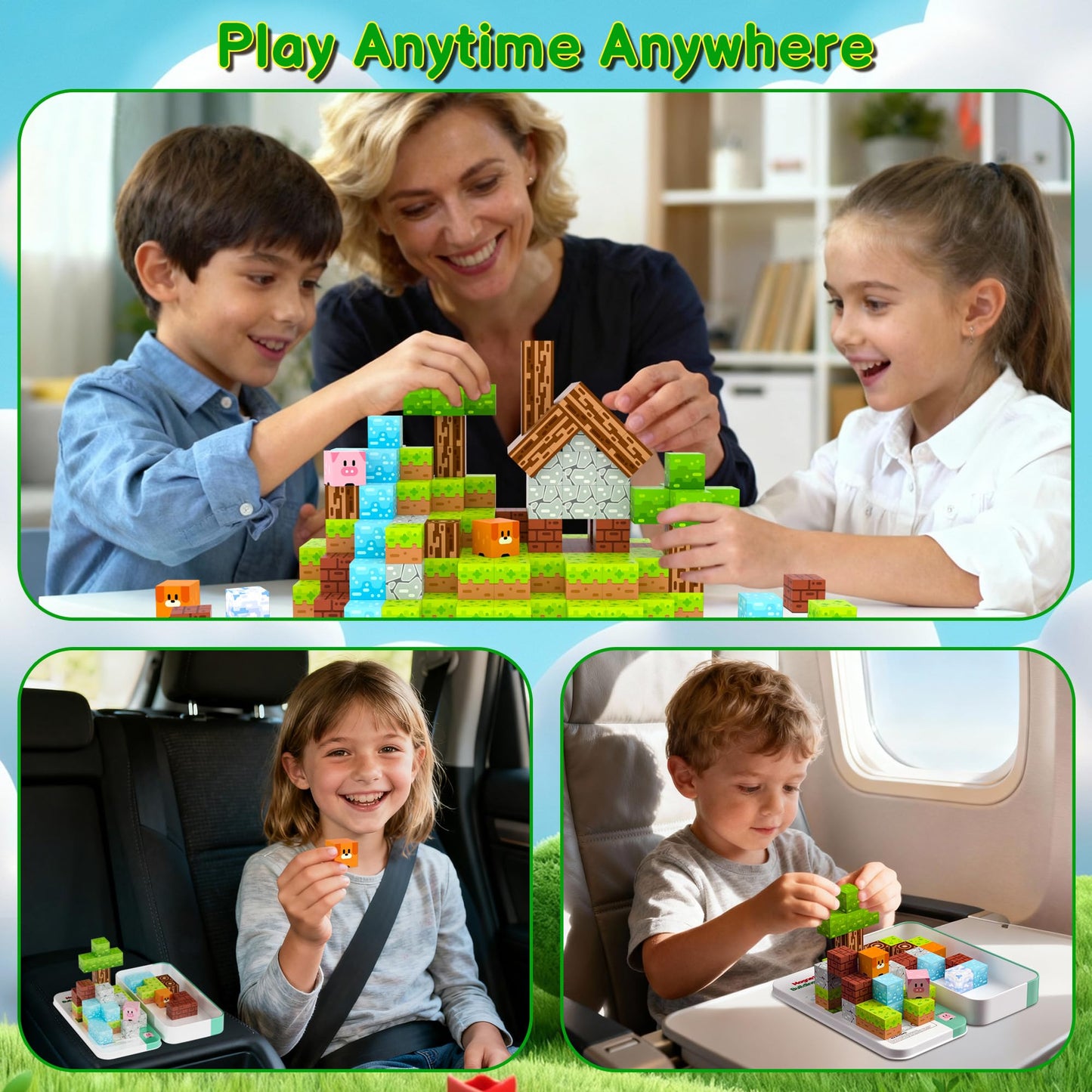 iLacven Magnetic Blocks Minecraft-Style 35-Piece Travel STEM Building Set