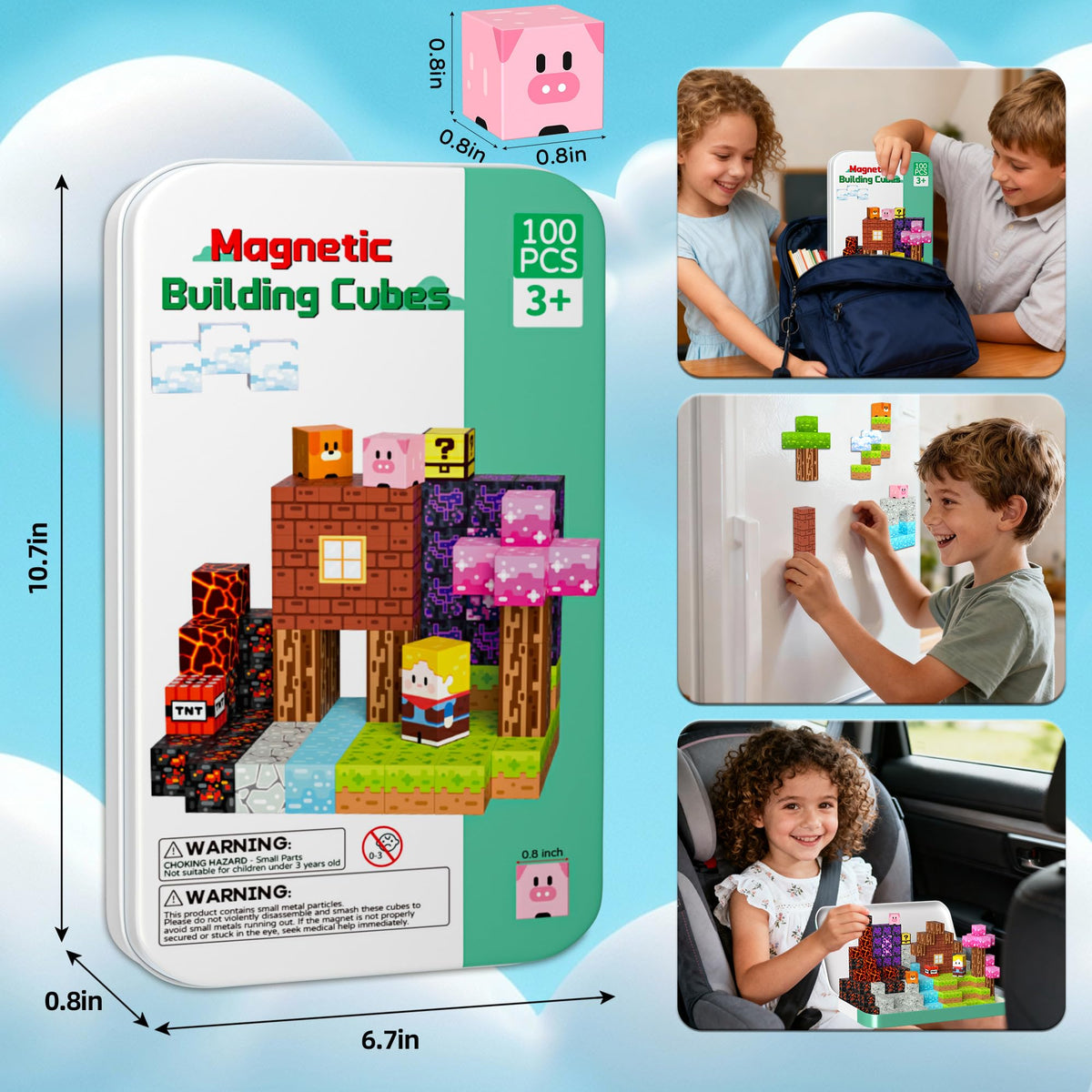 iLacven Magnetic Blocks Travel Set – 100 Pcs Tin Box STEM Building Toys for Kids 3-12
