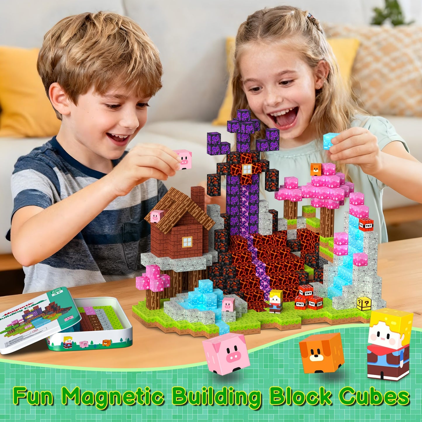 iLacven Magnetic Blocks Travel Set – 200 Pcs Tin Box STEM Building Toys for Kids (Ages 3-12)
