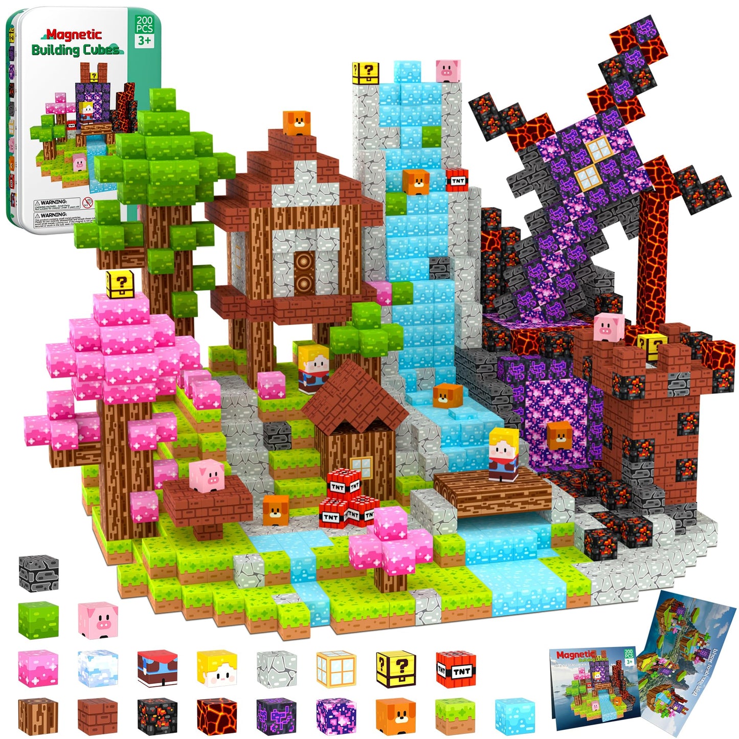 iLacven Magnetic Blocks Travel Set – 200 Pcs Tin Box STEM Building Toys for Kids (Ages 3-12)