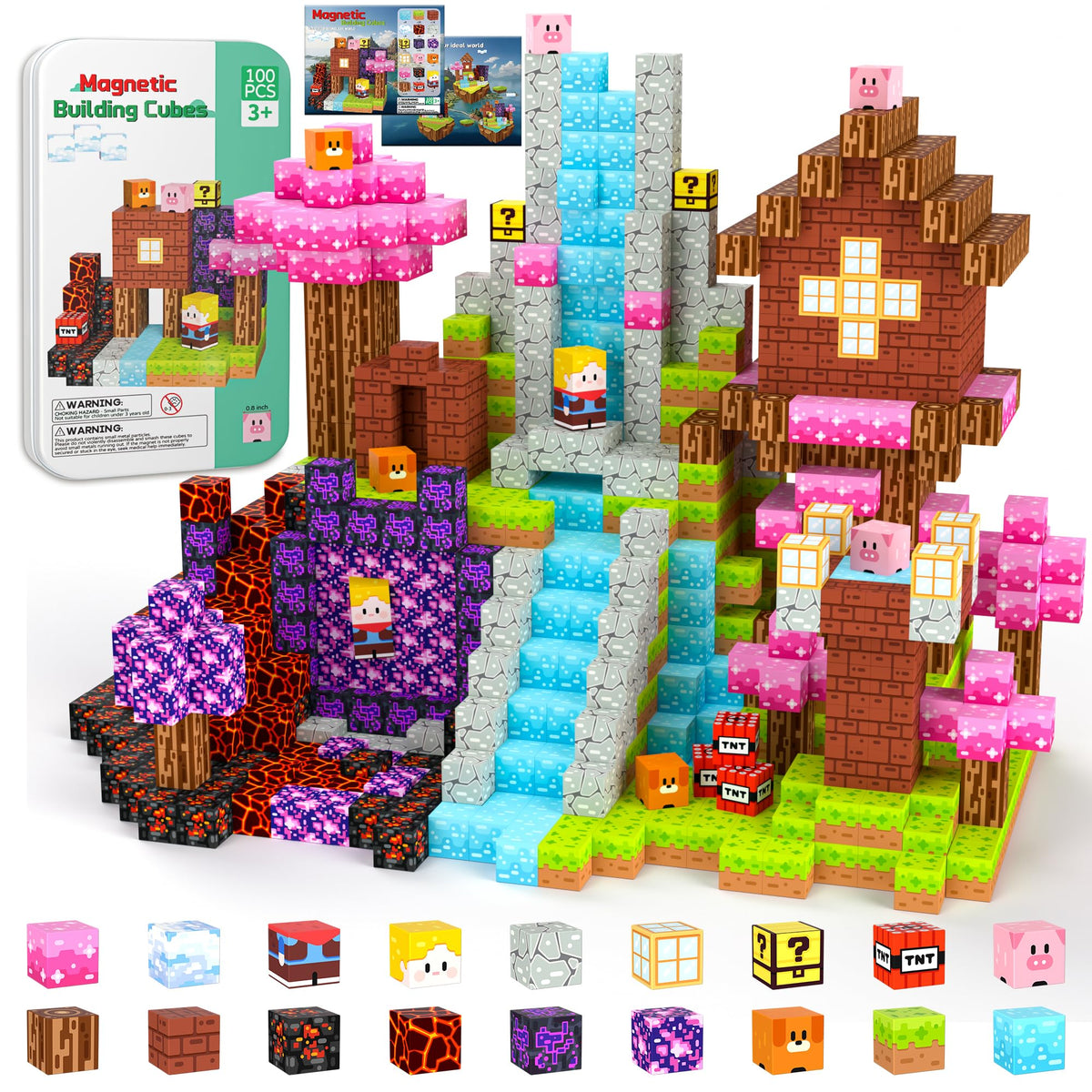 iLacven Magnetic Blocks Travel Set – 100 Pcs Tin Box STEM Building Toys for Kids 3-12