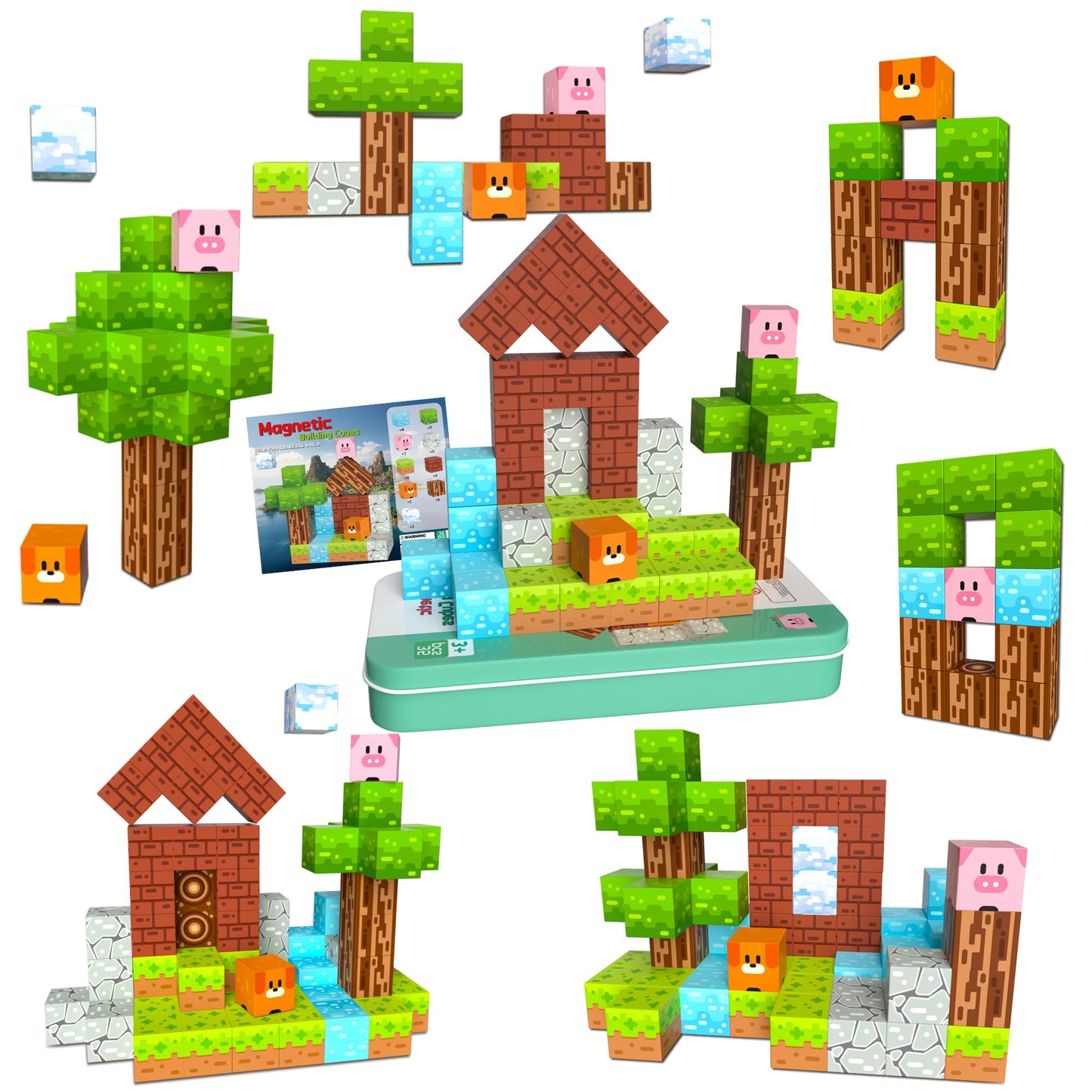 iLacven Magnetic Blocks Minecraft-Style 35-Piece Travel STEM Building Set