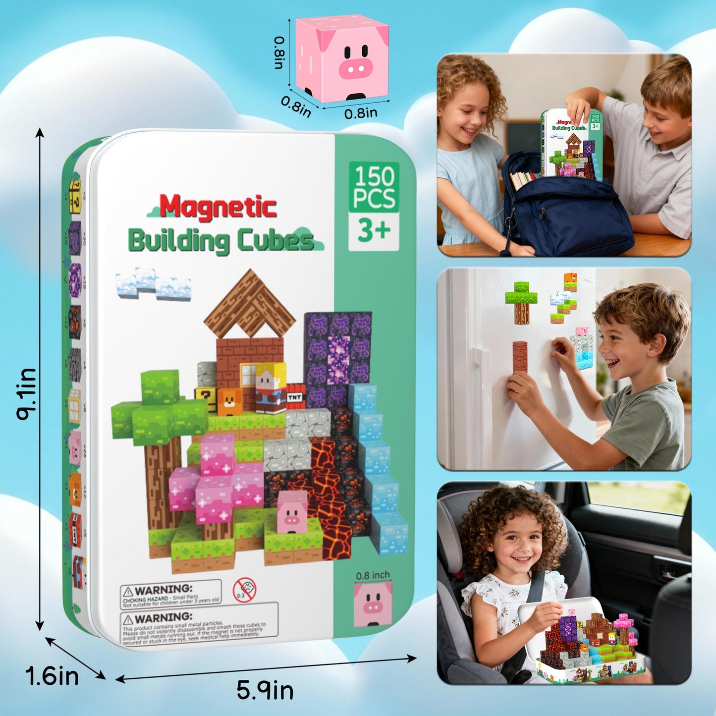 iLacven Magnetic Blocks Travel Set | 150 PCS STEM Building Toys for Kids 4-12