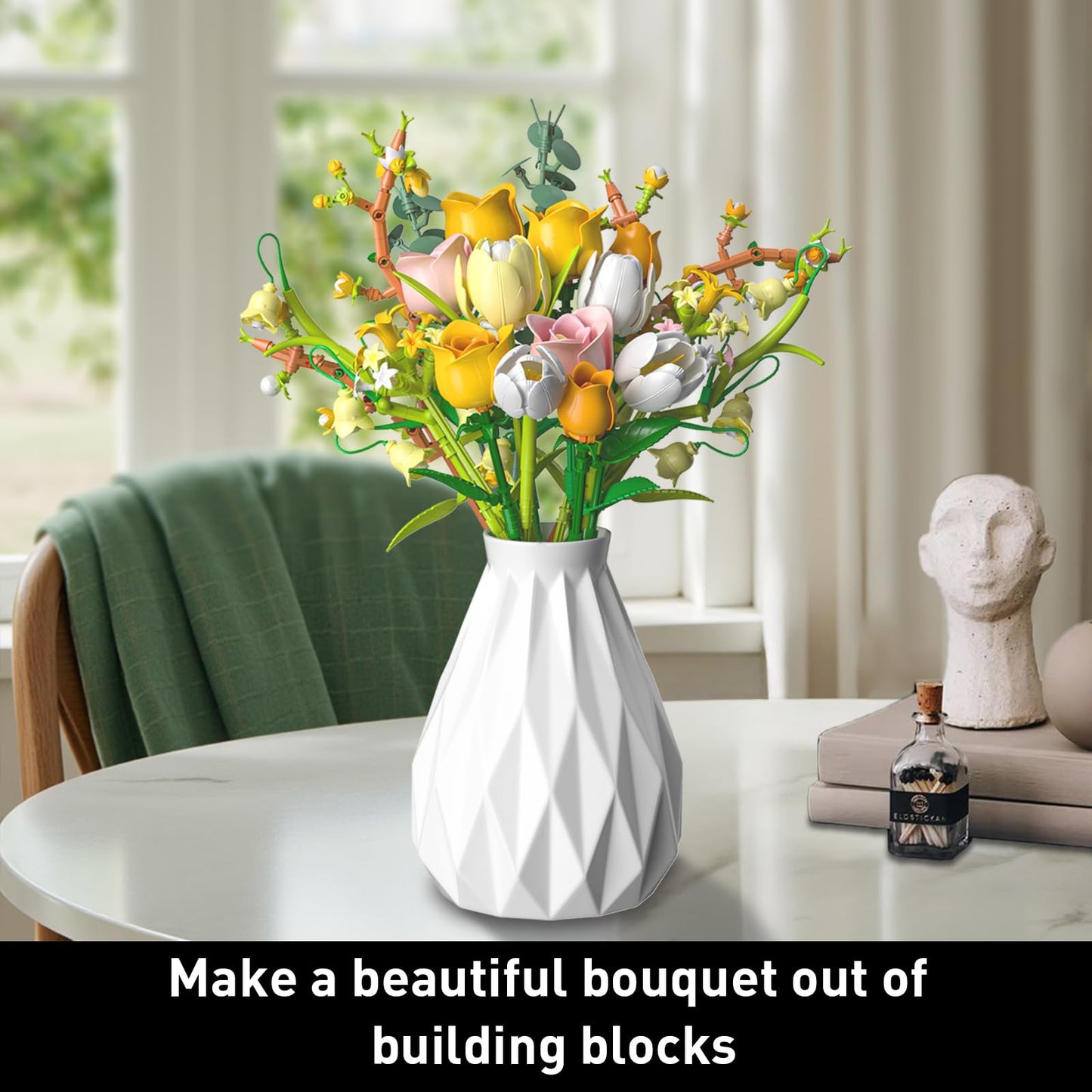 iLacven Tulip Rose Bouquet Building Set – Lego-Style Floral DIY for Gifts & Home Decor