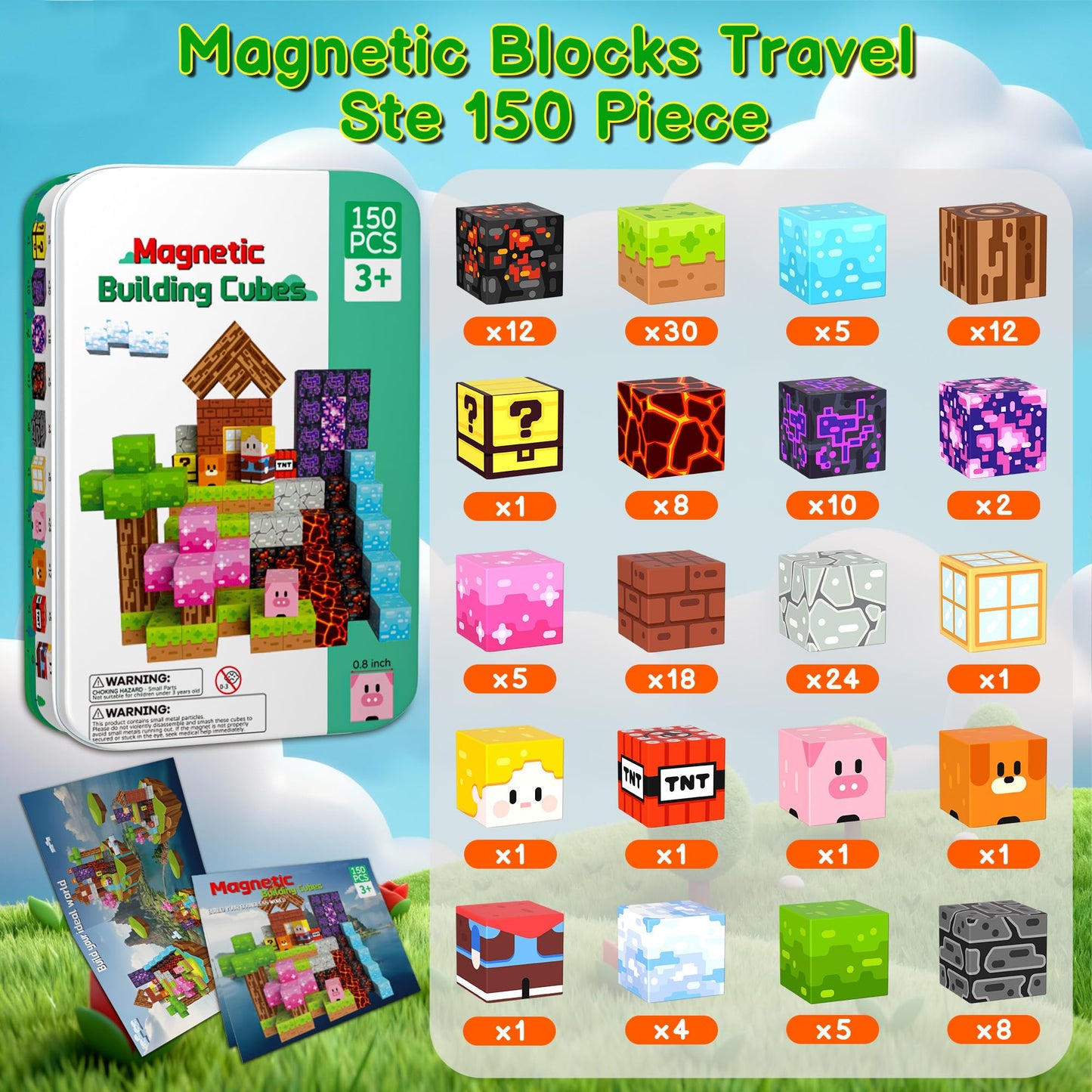 iLacven Magnetic Blocks Travel Set | 150 PCS STEM Building Toys for Kids 4-12