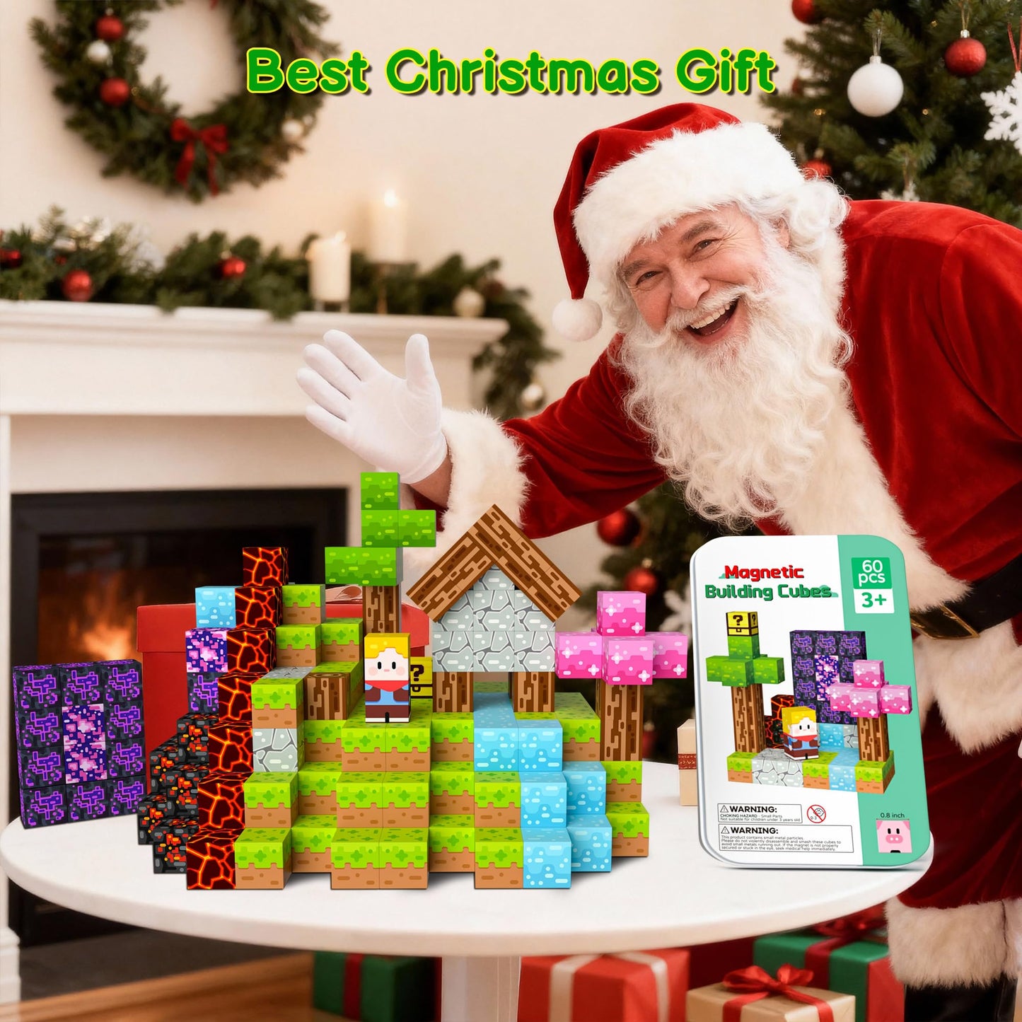 iLacven Magnetic Blocks Minecraft-Style – 60pcs Travel STEM Toy Set for Kids 3–12