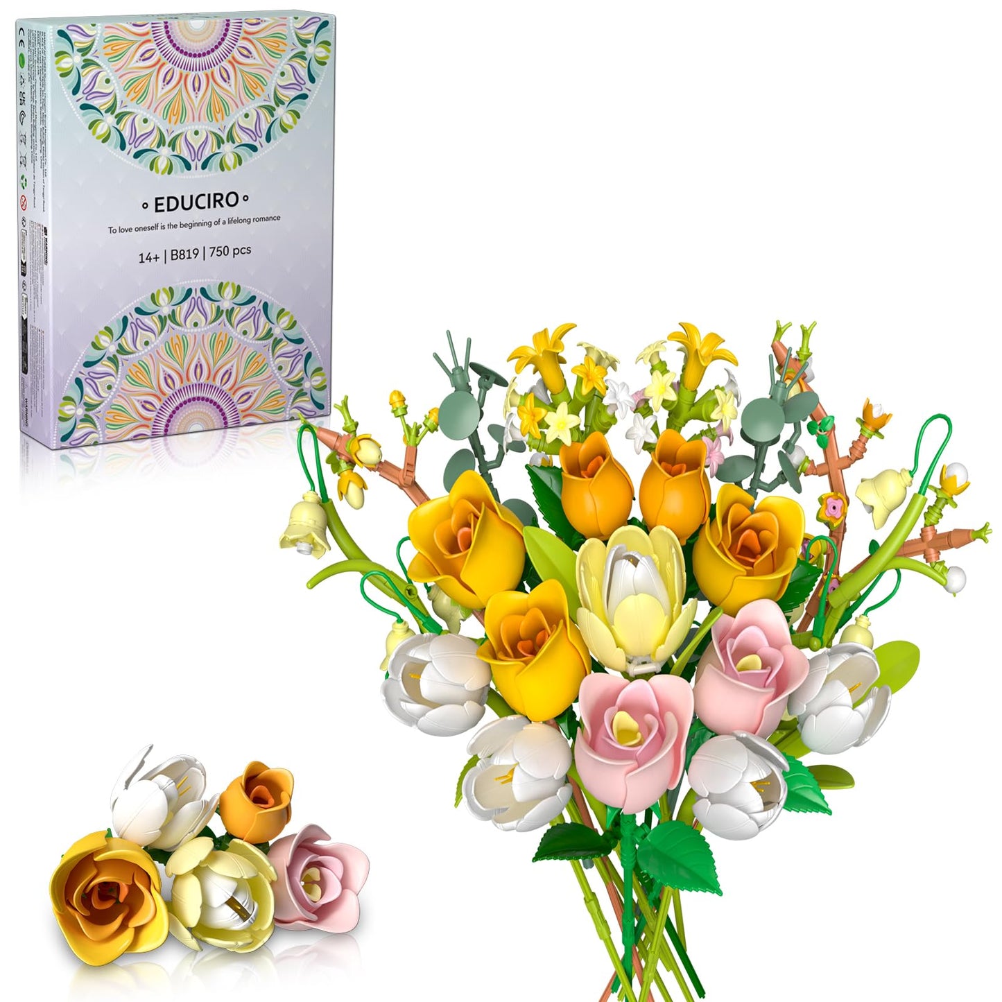 iLacven Tulip Rose Bouquet Building Set – Lego-Style Floral DIY for Gifts & Home Decor