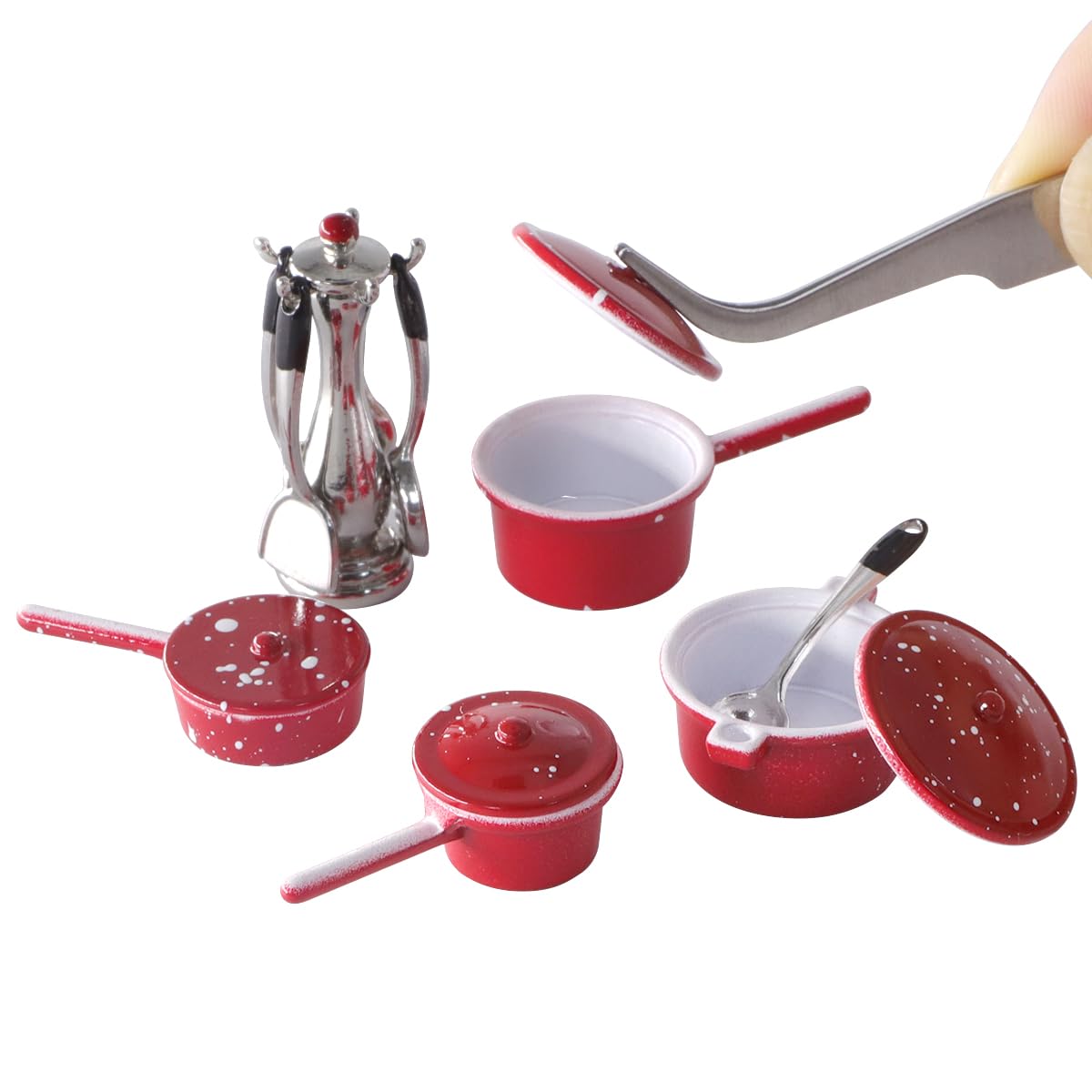 iland 1/12 Scale Dollhouse Kitchen Accessories — Metal Pots, Pans & Stand