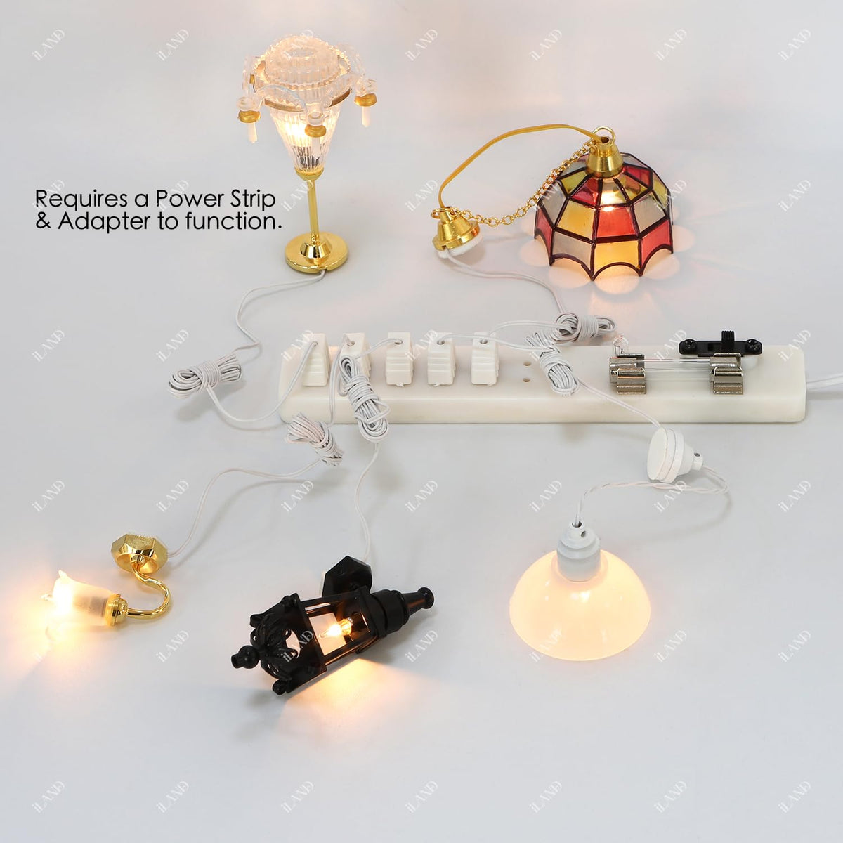 iland 1/12 Scale Mosaic Lattice Dollhouse Lamp with Plug | Classic Miniature Lighting