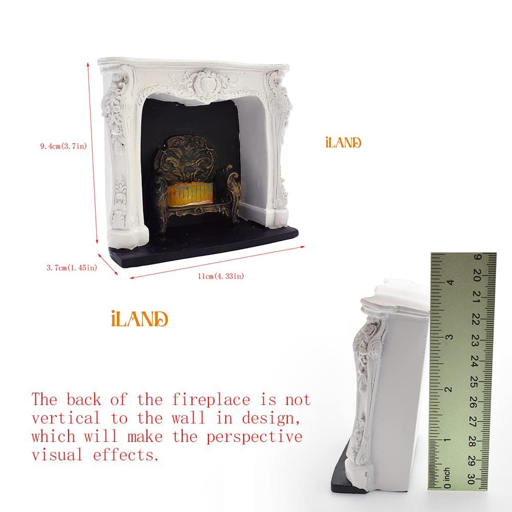 iLAND Rococo 1/12 Dollhouse Fireplace Set with Fire Light & Tools (4pc)