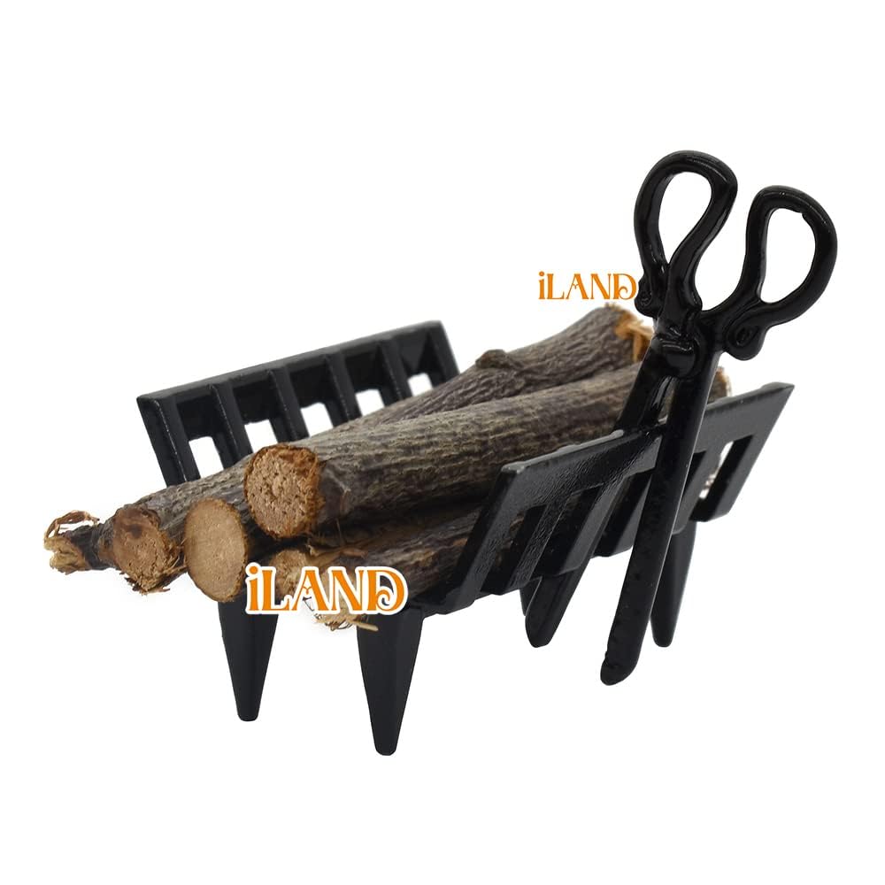 iLAND Rococo 1/12 Dollhouse Fireplace Set with Fire Light & Tools (4pc)
