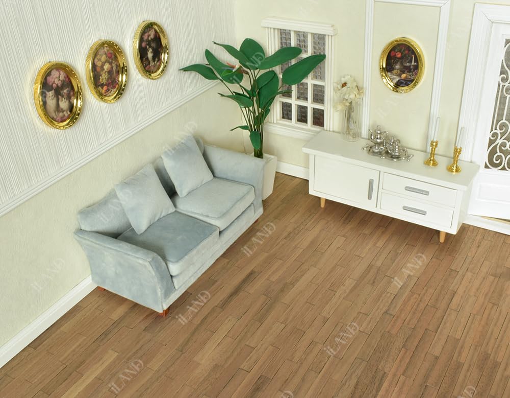 iLAND Dollhouse Flooring 17x11 in - 2pc Classic Walnut (1:12 Scale) Mini Floorboards