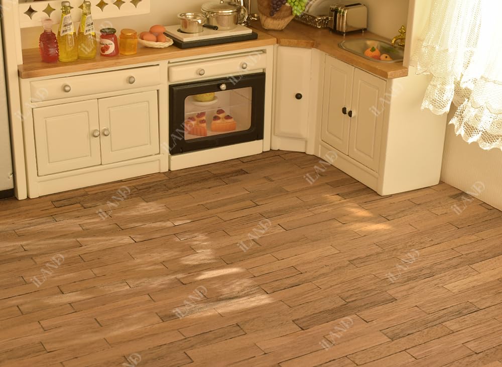 iLAND Dollhouse Flooring 17x11 in - 2pc Classic Walnut (1:12 Scale) Mini Floorboards