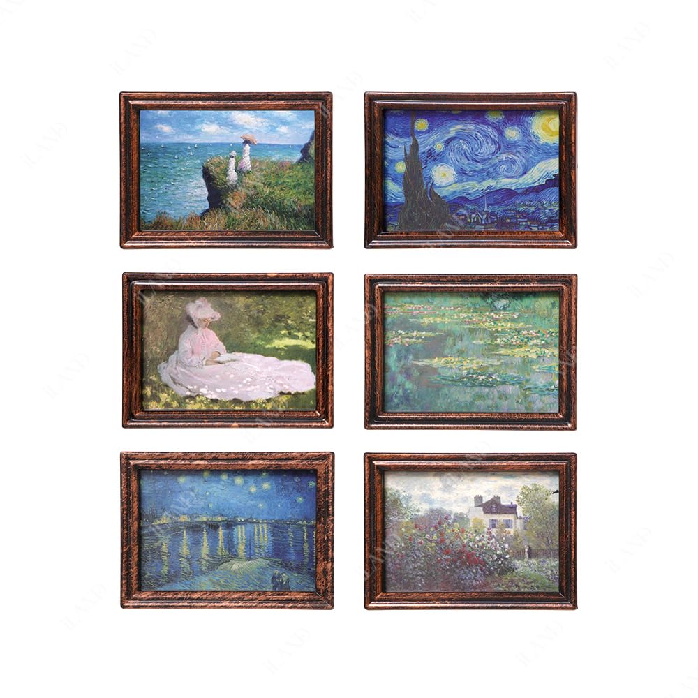 iland Miniature Dollhouse Frames with Impressionist Paintings – 1:12 Scale (4 Frames & 6 Prints)