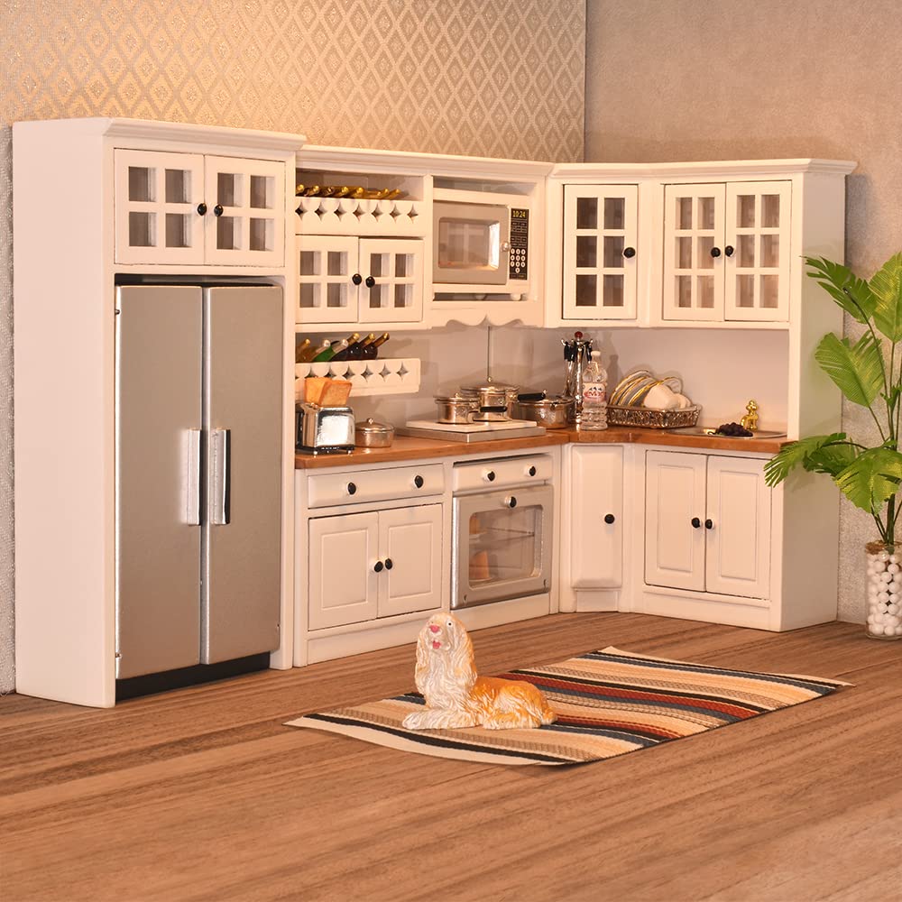 iLAND Dollhouse Kitchen – Modern 1/12-Scale Wooden Furniture Set for Miniature Food