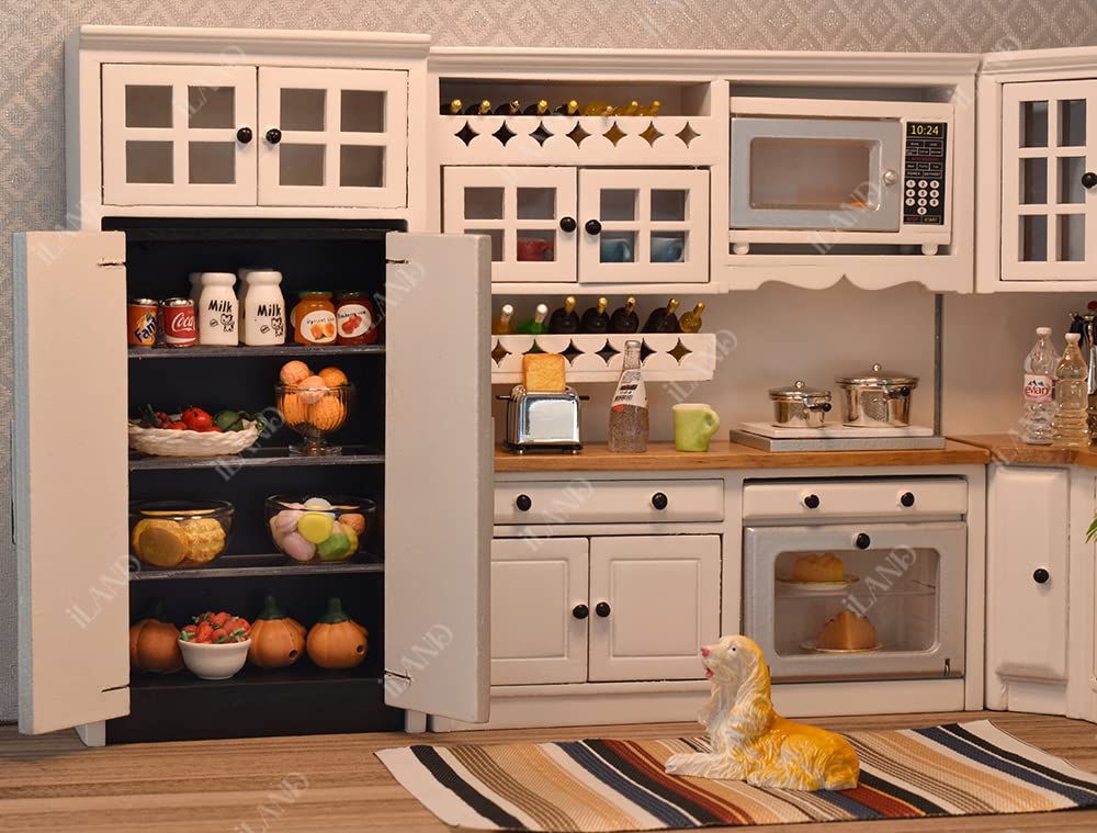 iLAND Dollhouse Kitchen – Modern 1/12-Scale Wooden Furniture Set for Miniature Food