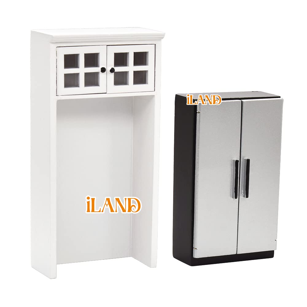 iLAND Dollhouse Kitchen – Modern 1/12-Scale Wooden Furniture Set for Miniature Food