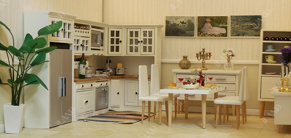 iLAND Dollhouse Kitchen – Modern 1/12-Scale Wooden Furniture Set for Miniature Food