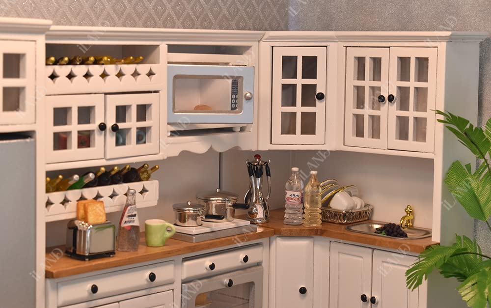 iLAND Dollhouse Kitchen – Modern 1/12-Scale Wooden Furniture Set for Miniature Food