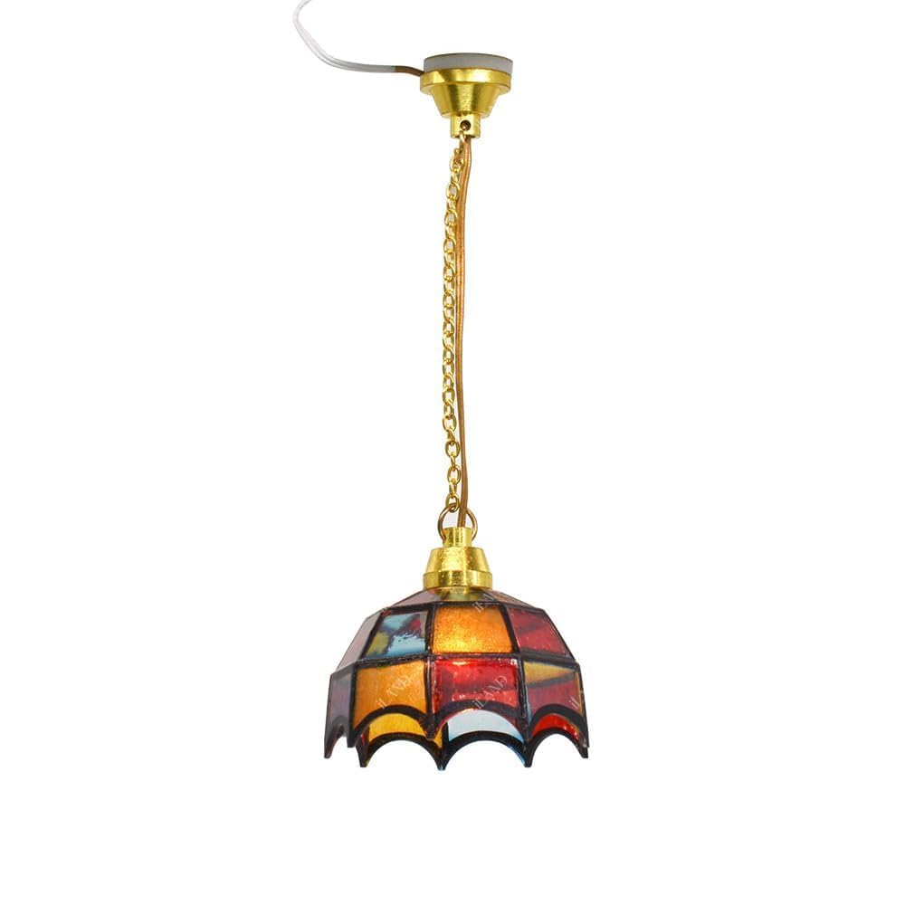 iland 1/12 Scale Mosaic Lattice Dollhouse Lamp with Plug | Classic Miniature Lighting