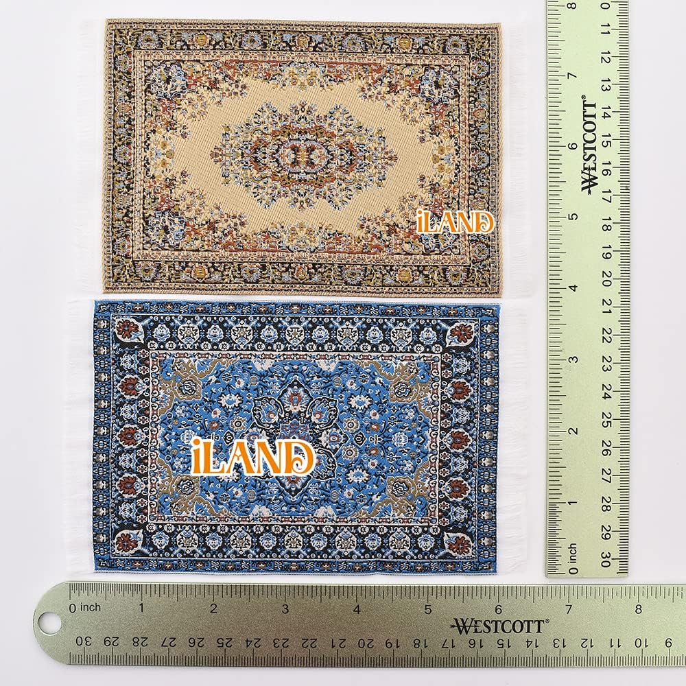 iland Vintage Dollhouse Rugs - 2-Pack Woven 6x3.8in for 1:12 Scale Doll Furniture